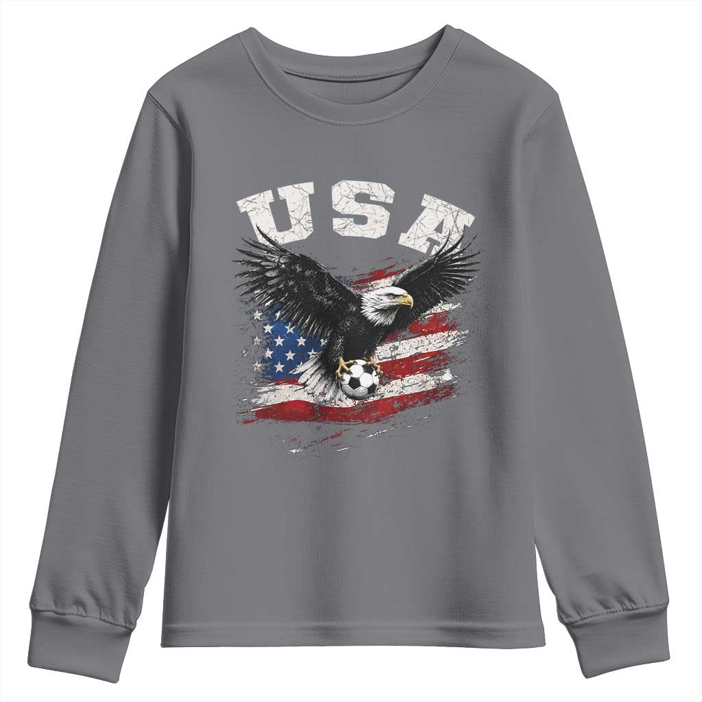 USA Soccer Bald Eagle American Flag Vintage Youth Sweatshirt