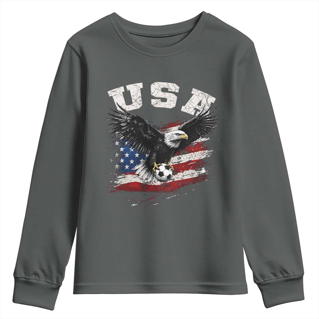 USA Soccer Bald Eagle American Flag Vintage Youth Sweatshirt