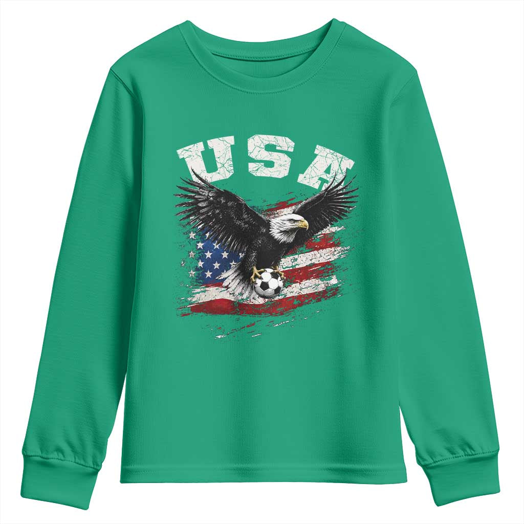 USA Soccer Bald Eagle American Flag Vintage Youth Sweatshirt
