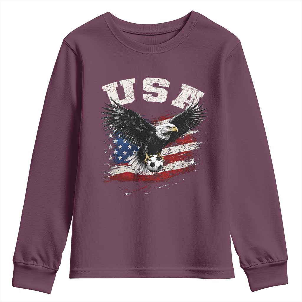 USA Soccer Bald Eagle American Flag Vintage Youth Sweatshirt