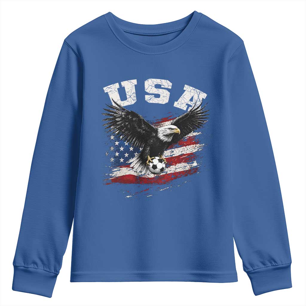 USA Soccer Bald Eagle American Flag Vintage Youth Sweatshirt