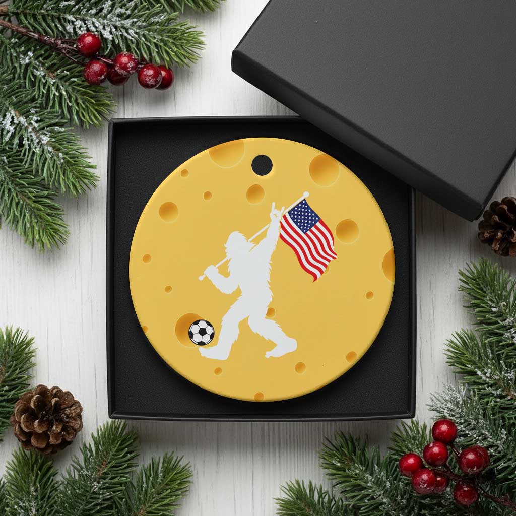 USA Soccer Bigfoot American Flag Fan Ceramic Ornament