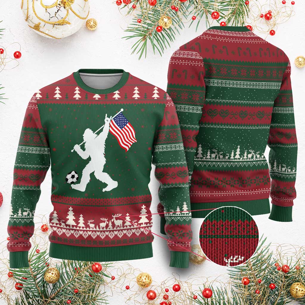 USA Soccer Bigfoot American Flag Fan Ugly Christmas Sweater