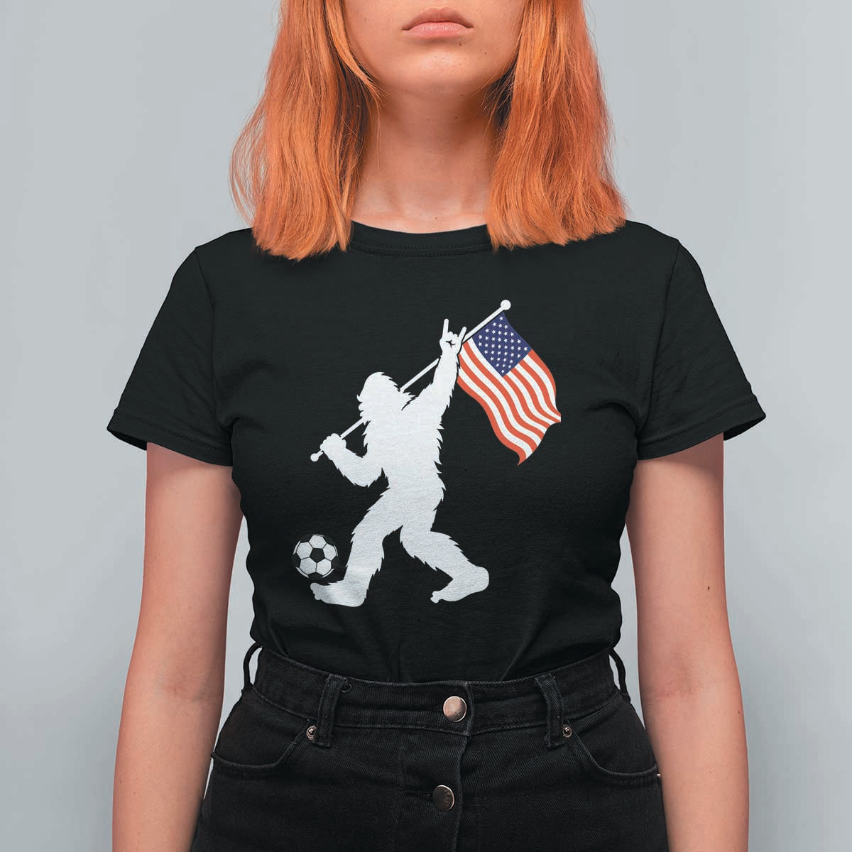 USA Soccer Bigfoot American Flag Fan T Shirt For Women