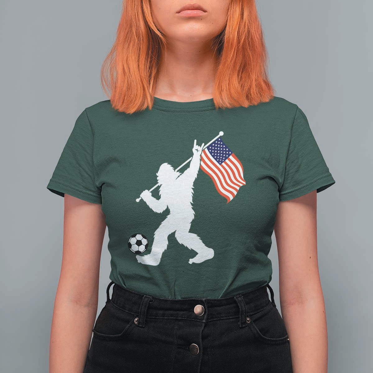 USA Soccer Bigfoot American Flag Fan T Shirt For Women