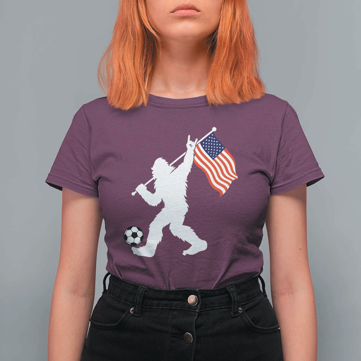 USA Soccer Bigfoot American Flag Fan T Shirt For Women