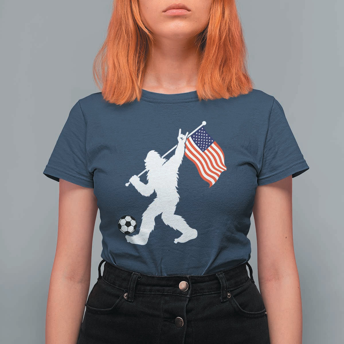 USA Soccer Bigfoot American Flag Fan T Shirt For Women