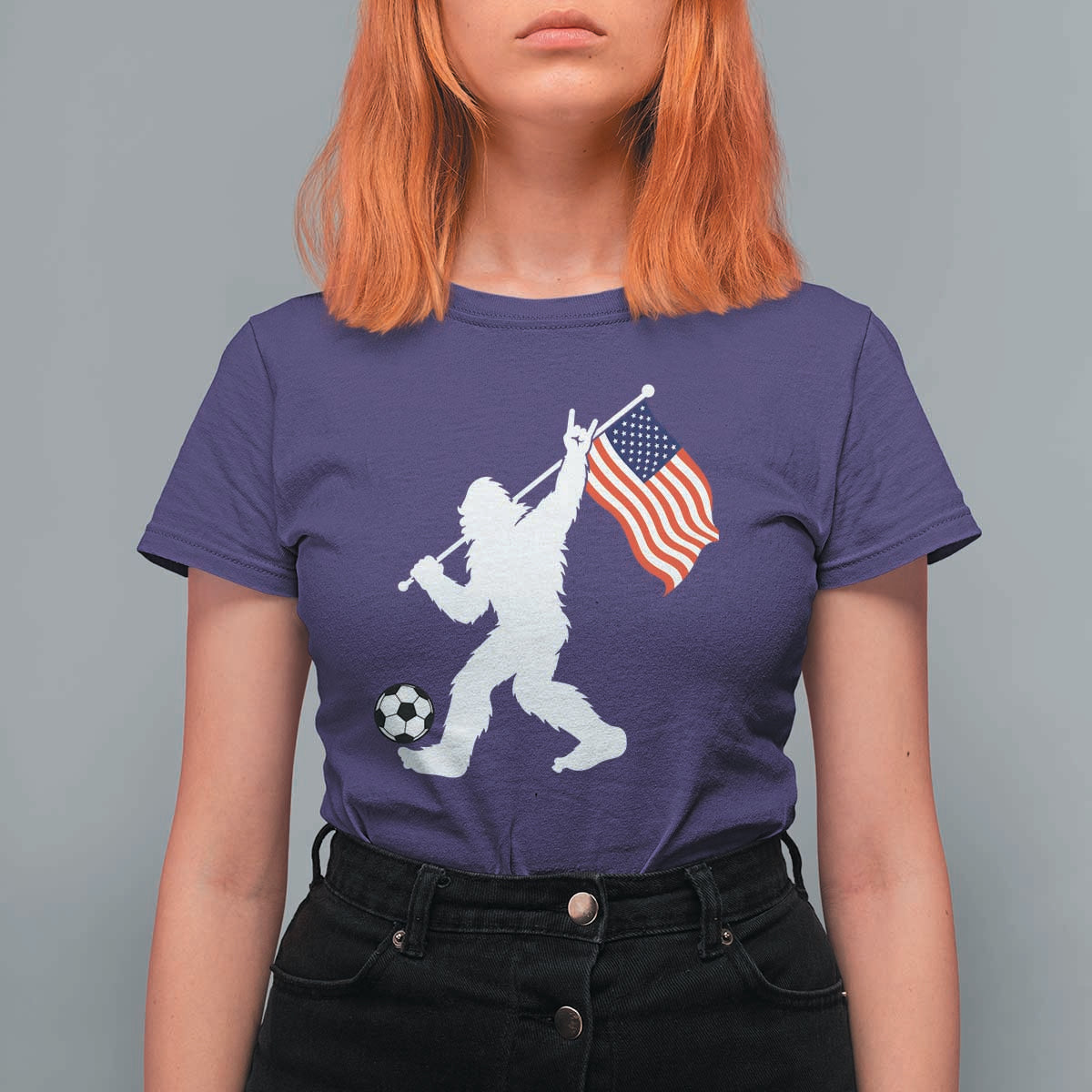 USA Soccer Bigfoot American Flag Fan T Shirt For Women