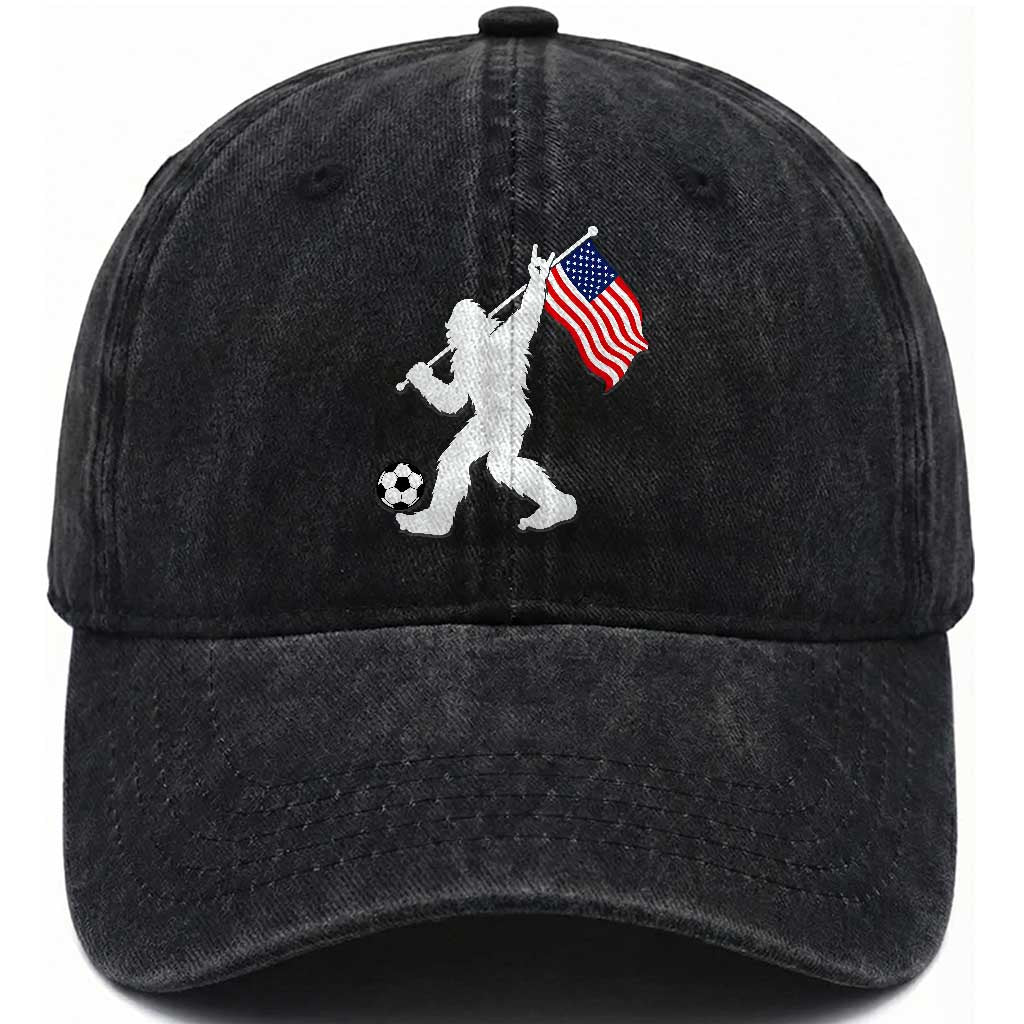 USA Soccer Bigfoot American Flag Fan Washed Cotton Baseball Cap
