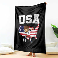 USA Soccer Dabbing Boy American Flag Fan Throw Blanket