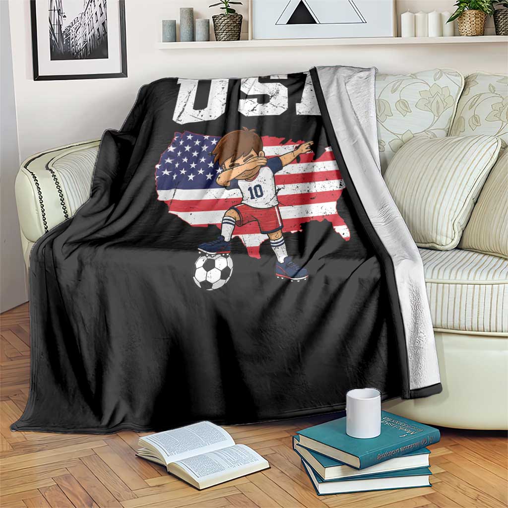 USA Soccer Dabbing Boy American Flag Fan Throw Blanket