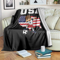 USA Soccer Dabbing Boy American Flag Fan Throw Blanket