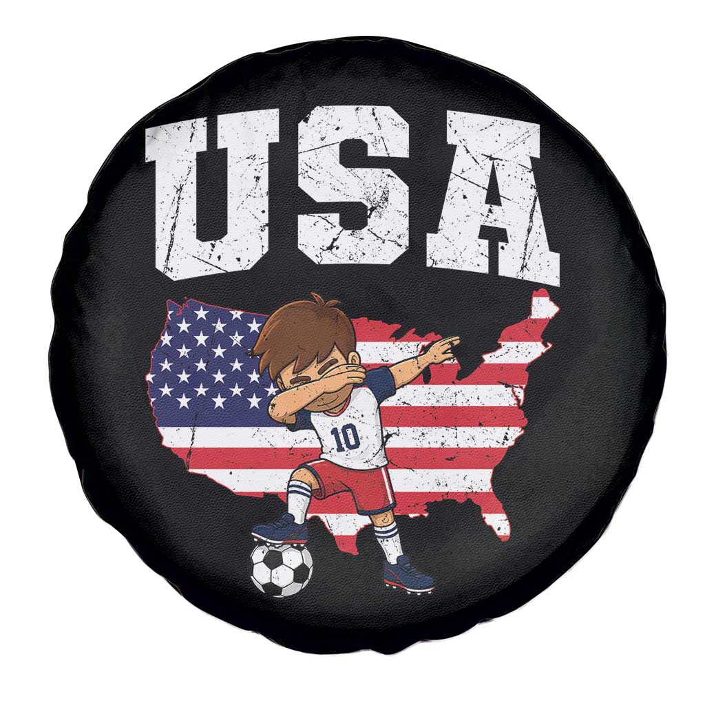 USA Soccer Dabbing Boy American Flag Fan Spare Tire Cover