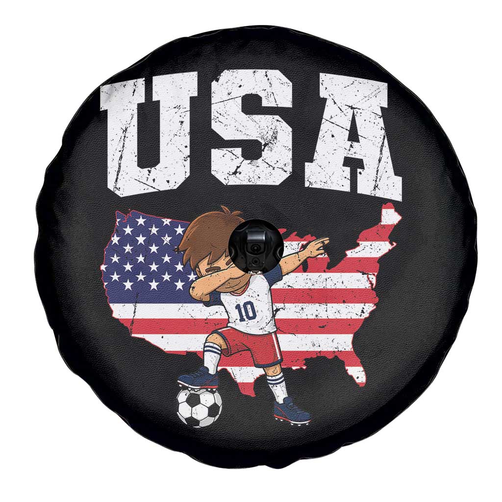 USA Soccer Dabbing Boy American Flag Fan Spare Tire Cover