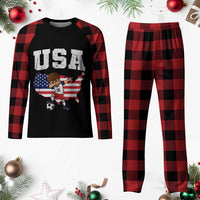 USA Soccer Dabbing Boy American Flag Fan Plaid Pajama Set
