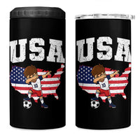 USA Soccer Dabbing Boy American Flag Fan 4 in 1 Can Cooler Tumbler
