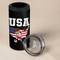 USA Soccer Dabbing Boy American Flag Fan 4 in 1 Can Cooler Tumbler