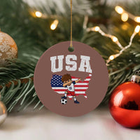 USA Soccer Dabbing Boy American Flag Fan Ceramic Ornament