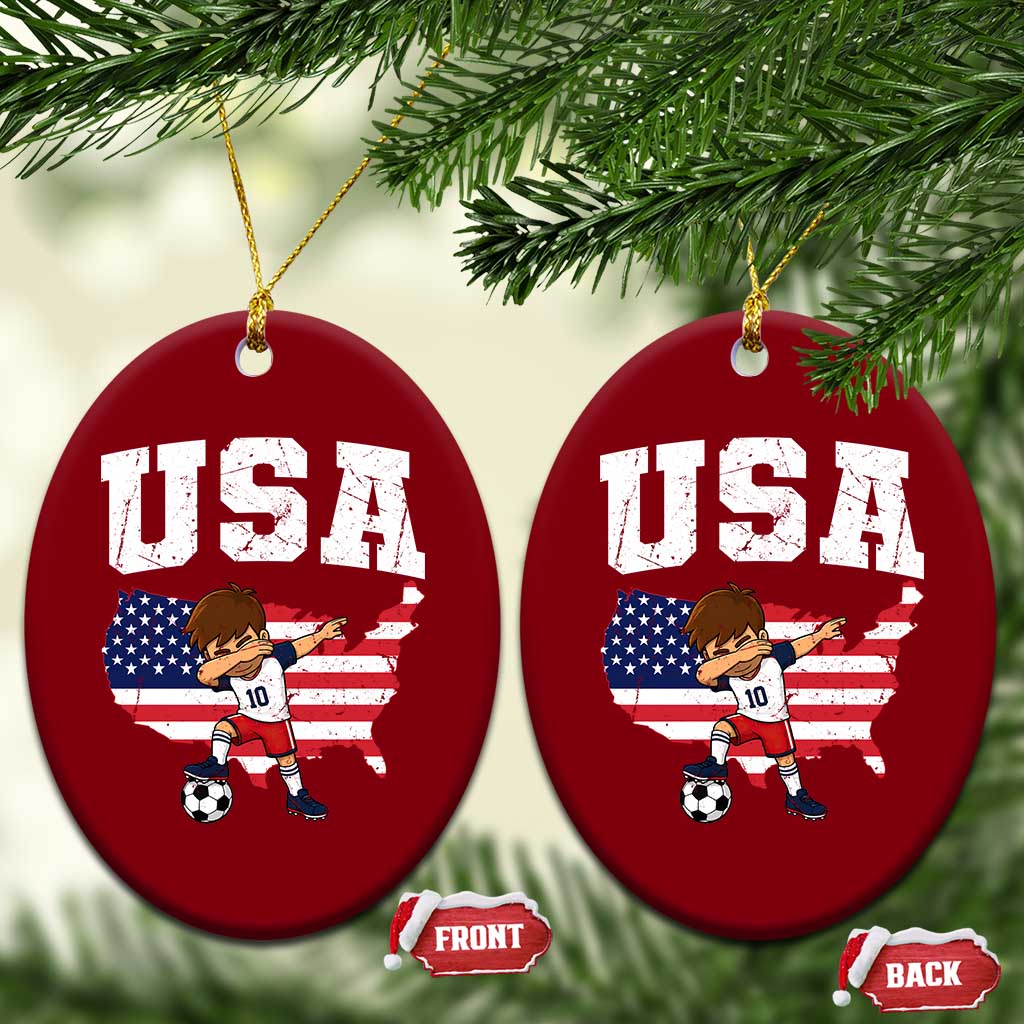USA Soccer Dabbing Boy American Flag Fan Ceramic Ornament