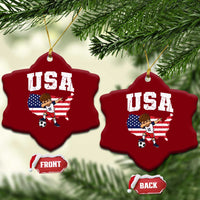 USA Soccer Dabbing Boy American Flag Fan Ceramic Ornament