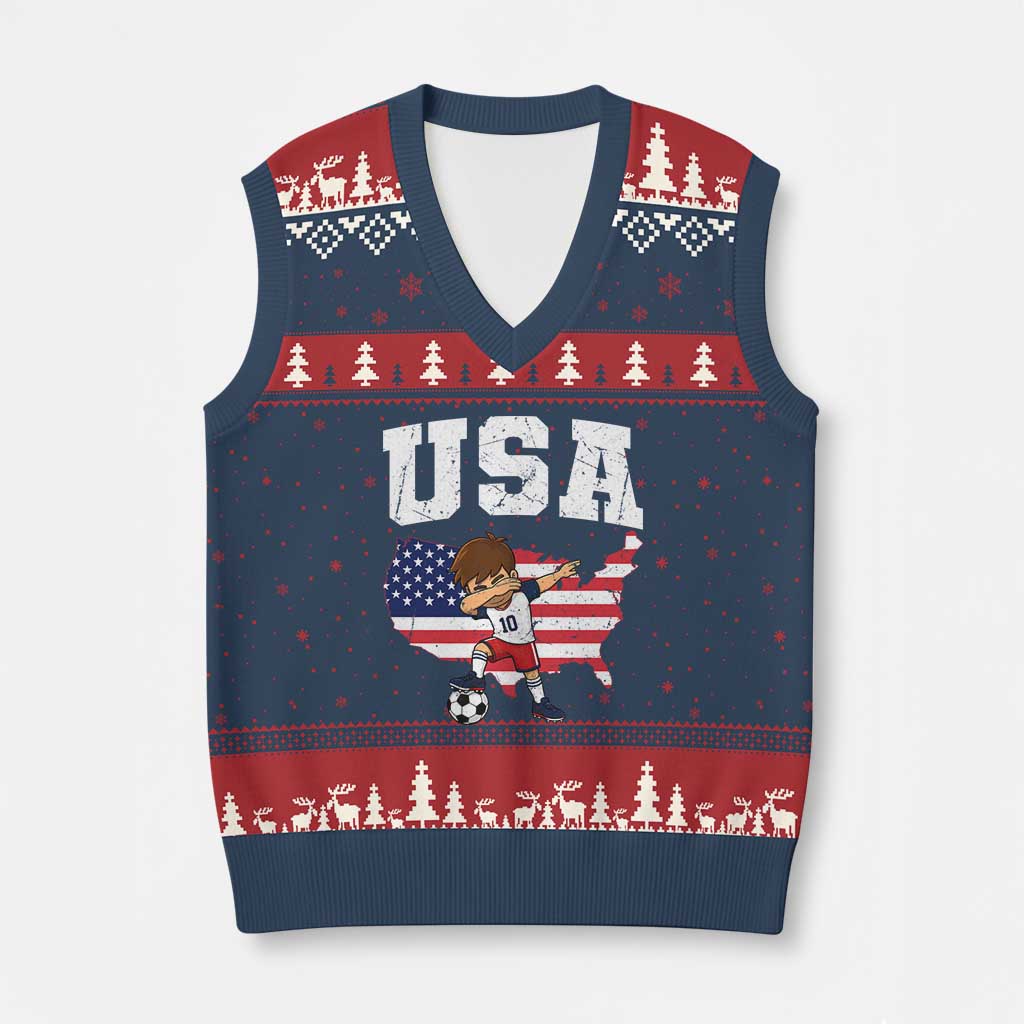 USA Soccer Dabbing Boy American Flag Fan V-Neck Knit Sweater Vest