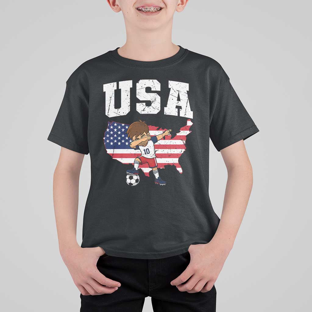 USA Soccer Dabbing Boy American Flag Fan T Shirt For Kid