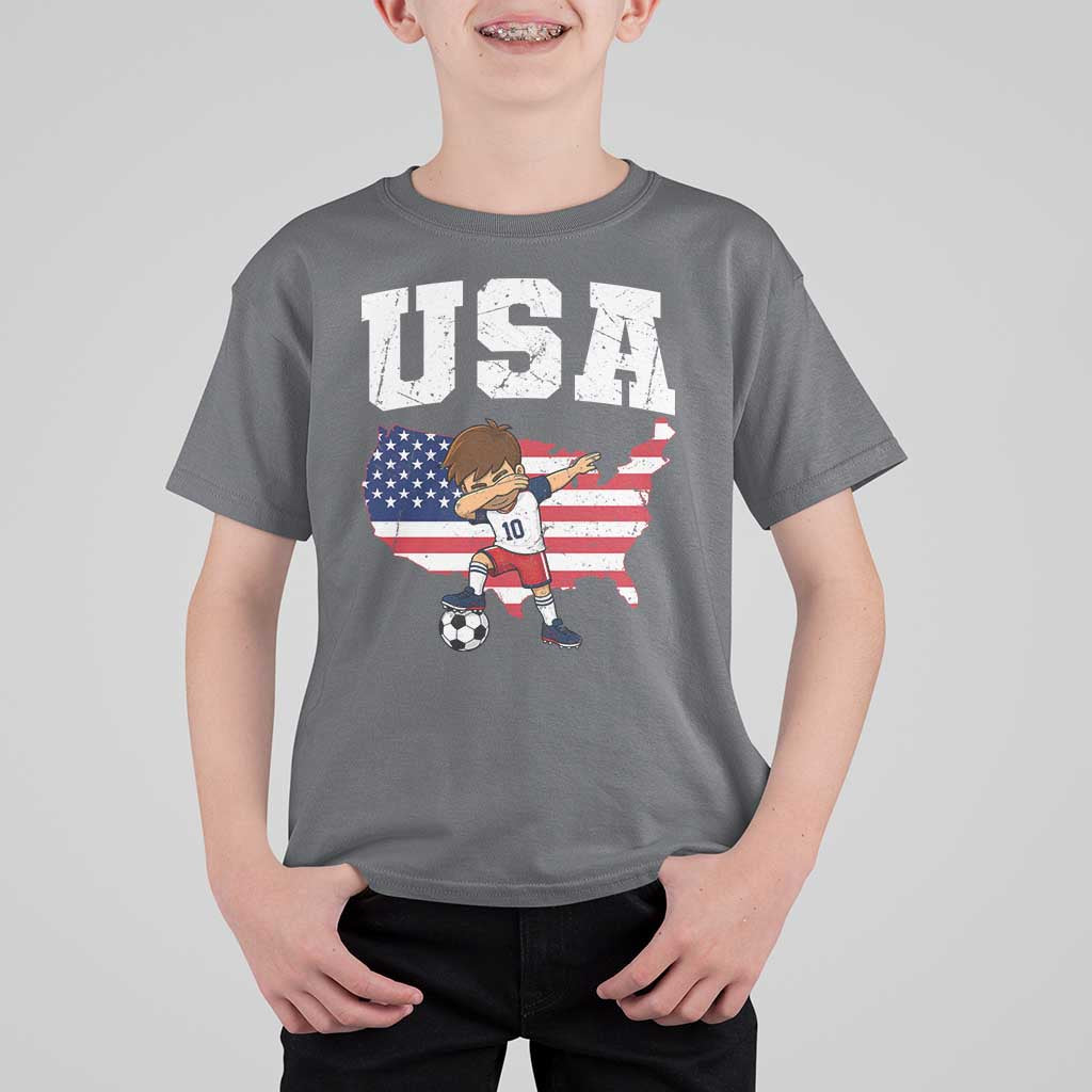 USA Soccer Dabbing Boy American Flag Fan T Shirt For Kid