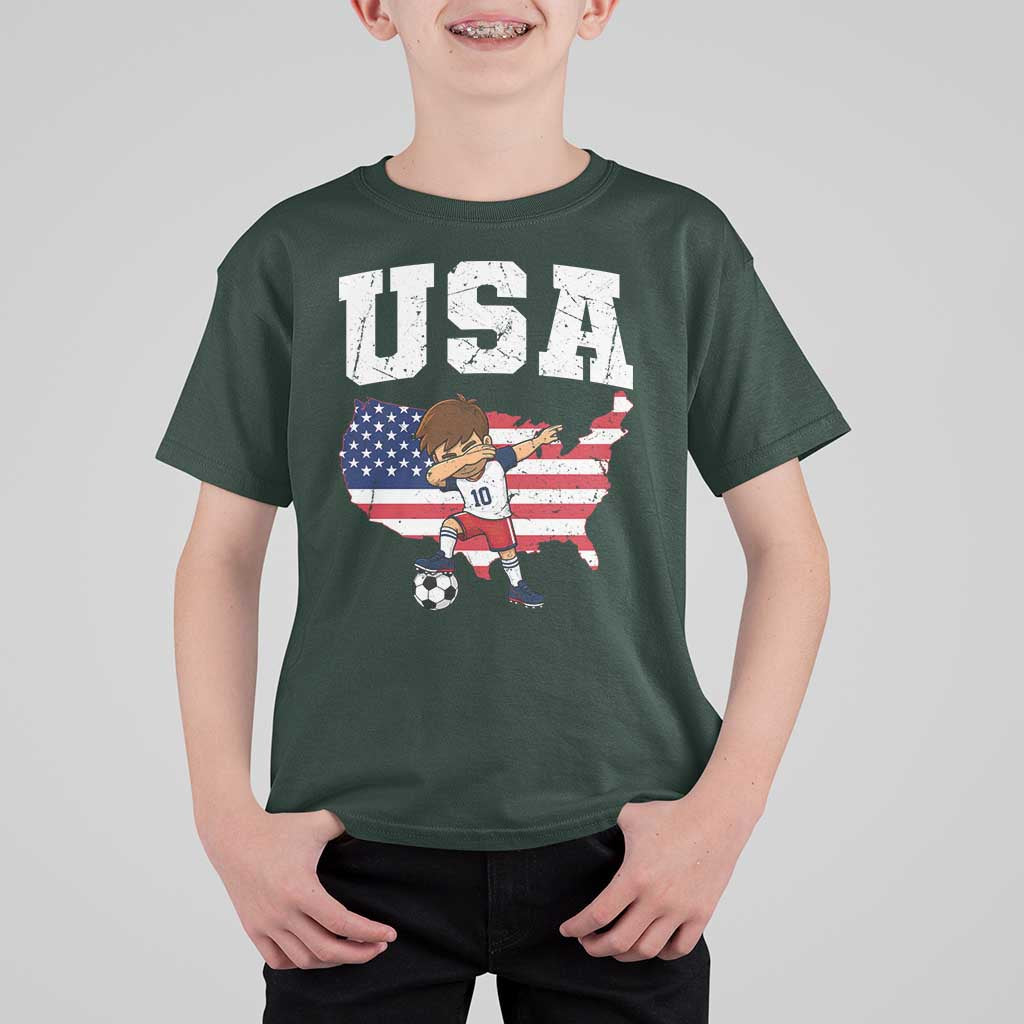 USA Soccer Dabbing Boy American Flag Fan T Shirt For Kid