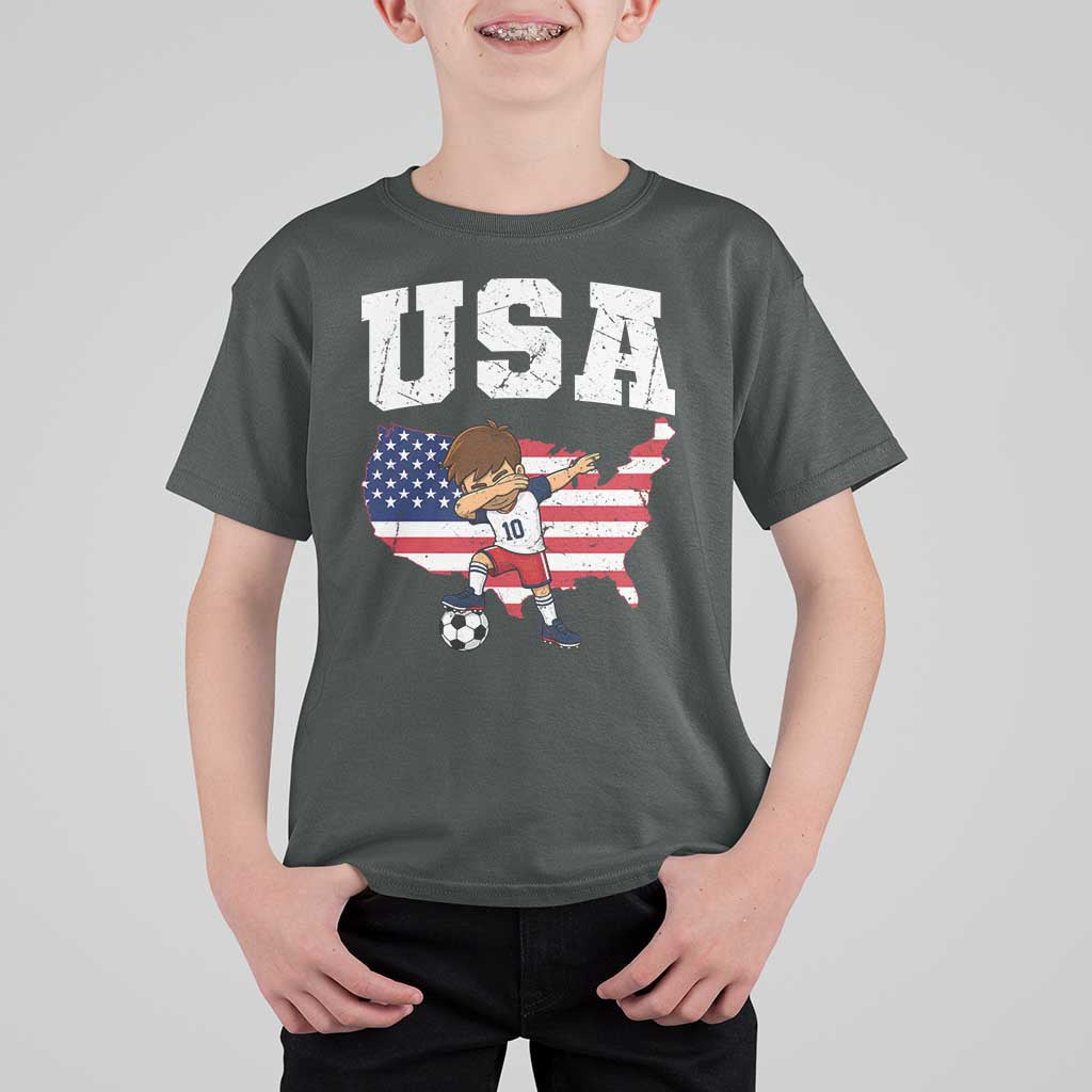 USA Soccer Dabbing Boy American Flag Fan T Shirt For Kid