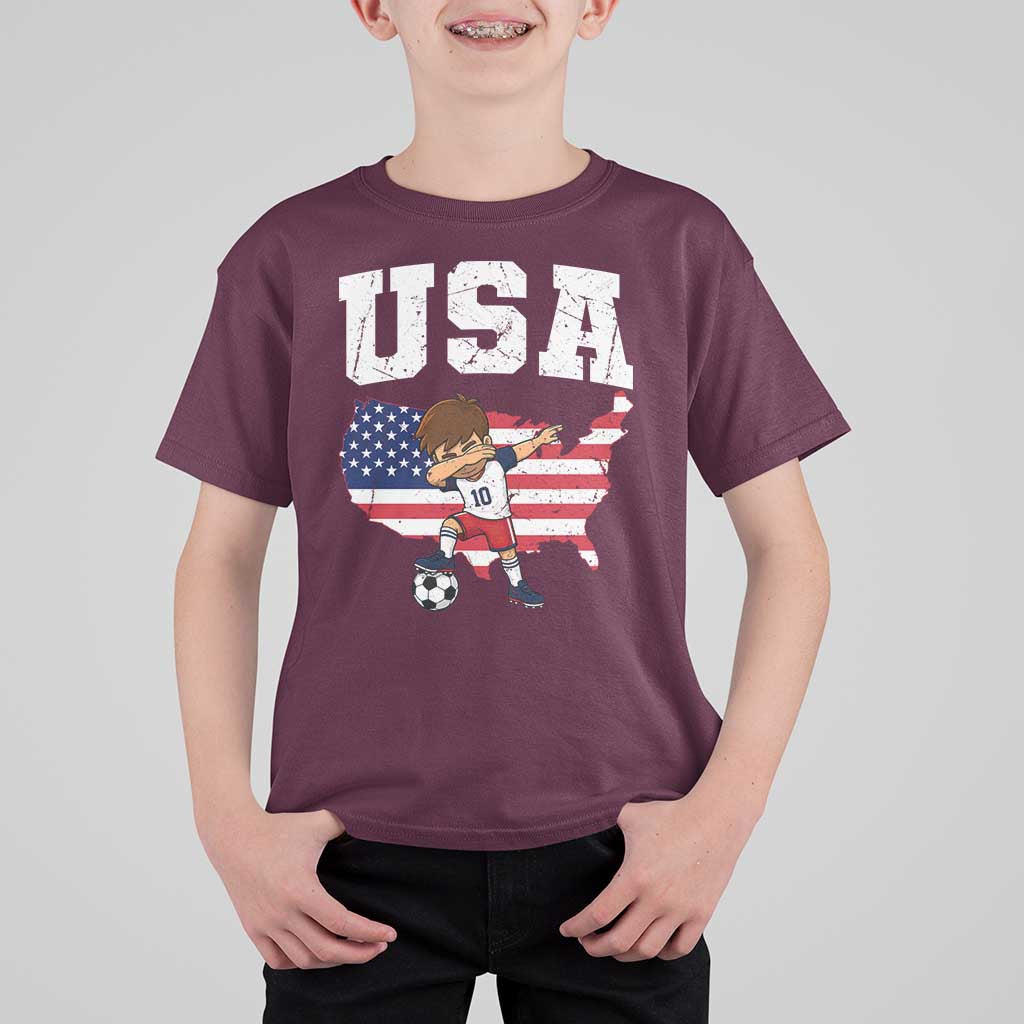 USA Soccer Dabbing Boy American Flag Fan T Shirt For Kid
