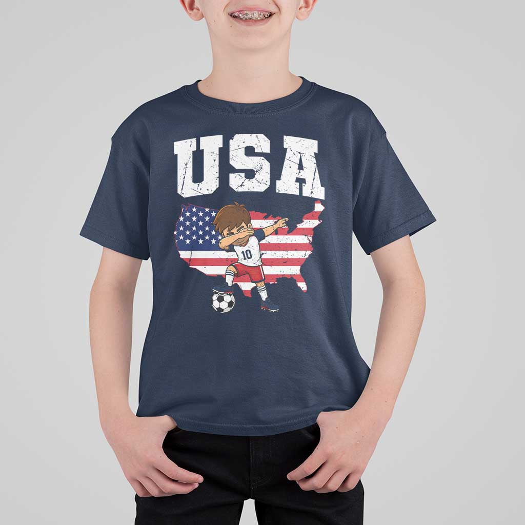 USA Soccer Dabbing Boy American Flag Fan T Shirt For Kid