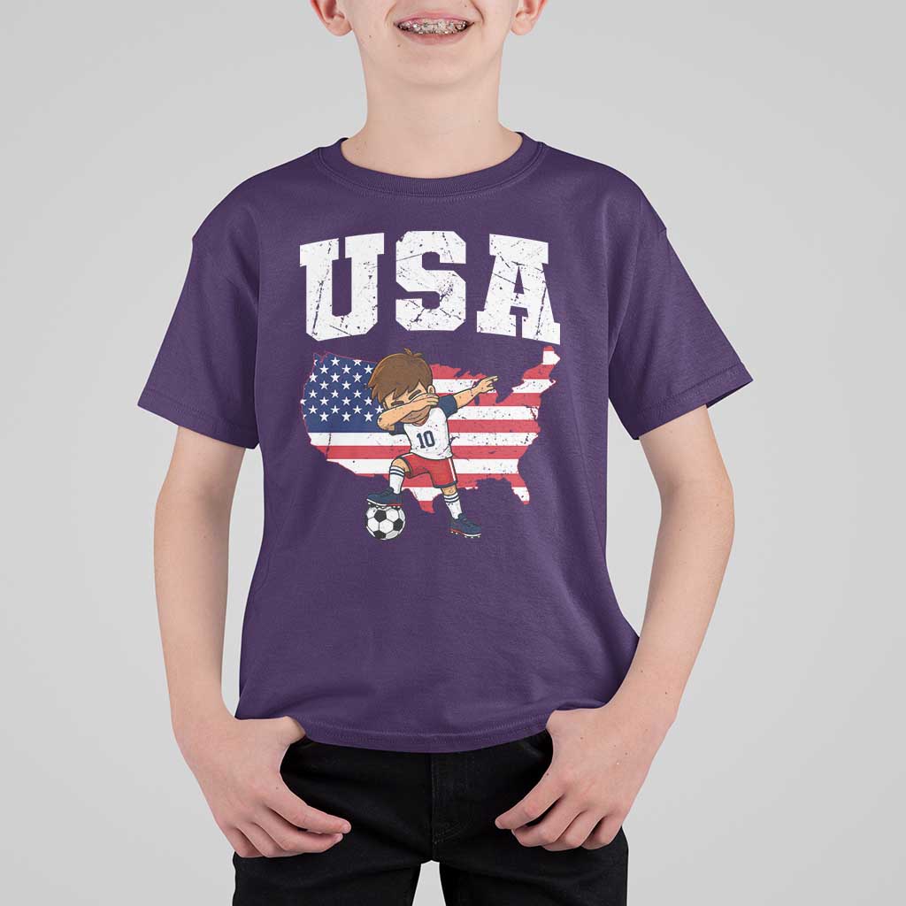 USA Soccer Dabbing Boy American Flag Fan T Shirt For Kid