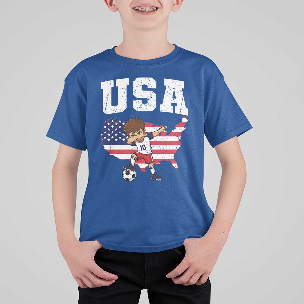 USA Soccer Dabbing Boy American Flag Fan T Shirt For Kid