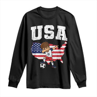 USA Soccer Dabbing Boy American Flag Fan Long Sleeve Shirt