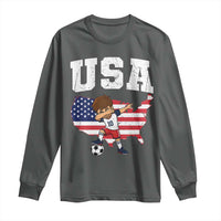 USA Soccer Dabbing Boy American Flag Fan Long Sleeve Shirt
