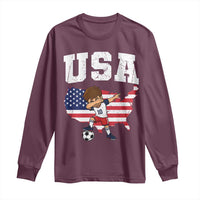 USA Soccer Dabbing Boy American Flag Fan Long Sleeve Shirt