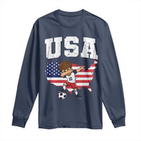 USA Soccer Dabbing Boy American Flag Fan Long Sleeve Shirt