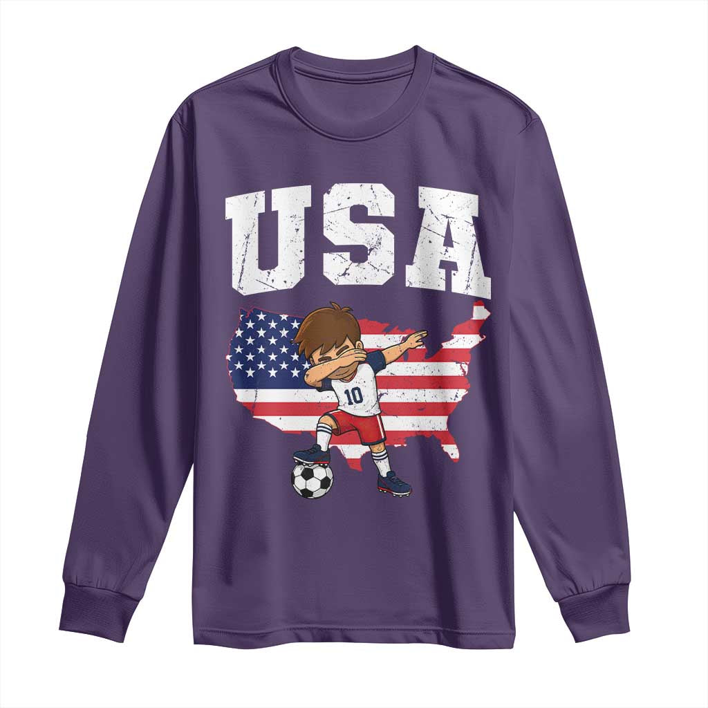 USA Soccer Dabbing Boy American Flag Fan Long Sleeve Shirt