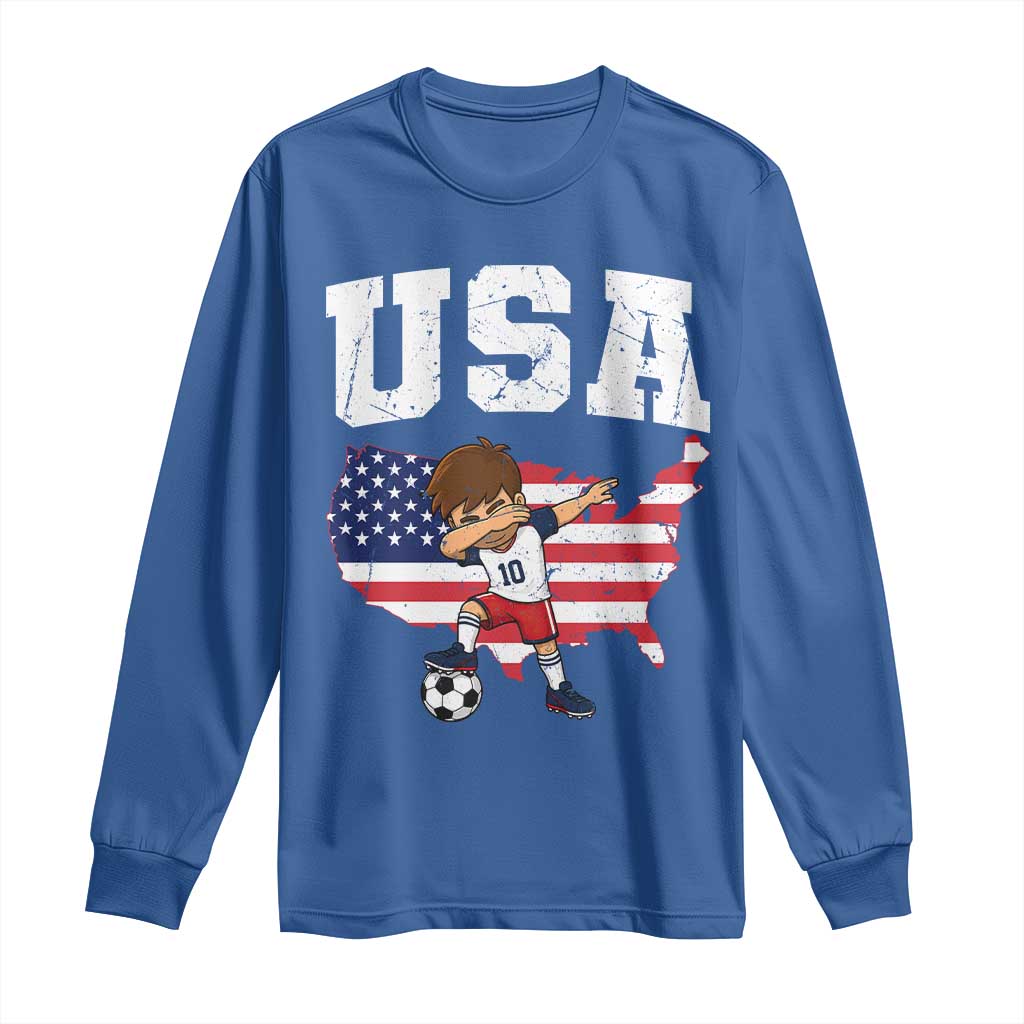 USA Soccer Dabbing Boy American Flag Fan Long Sleeve Shirt