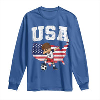 USA Soccer Dabbing Boy American Flag Fan Long Sleeve Shirt
