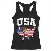 USA Soccer Dabbing Boy American Flag Fan Racerback Tank Top