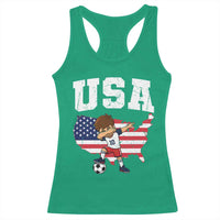 USA Soccer Dabbing Boy American Flag Fan Racerback Tank Top