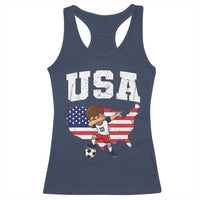 USA Soccer Dabbing Boy American Flag Fan Racerback Tank Top