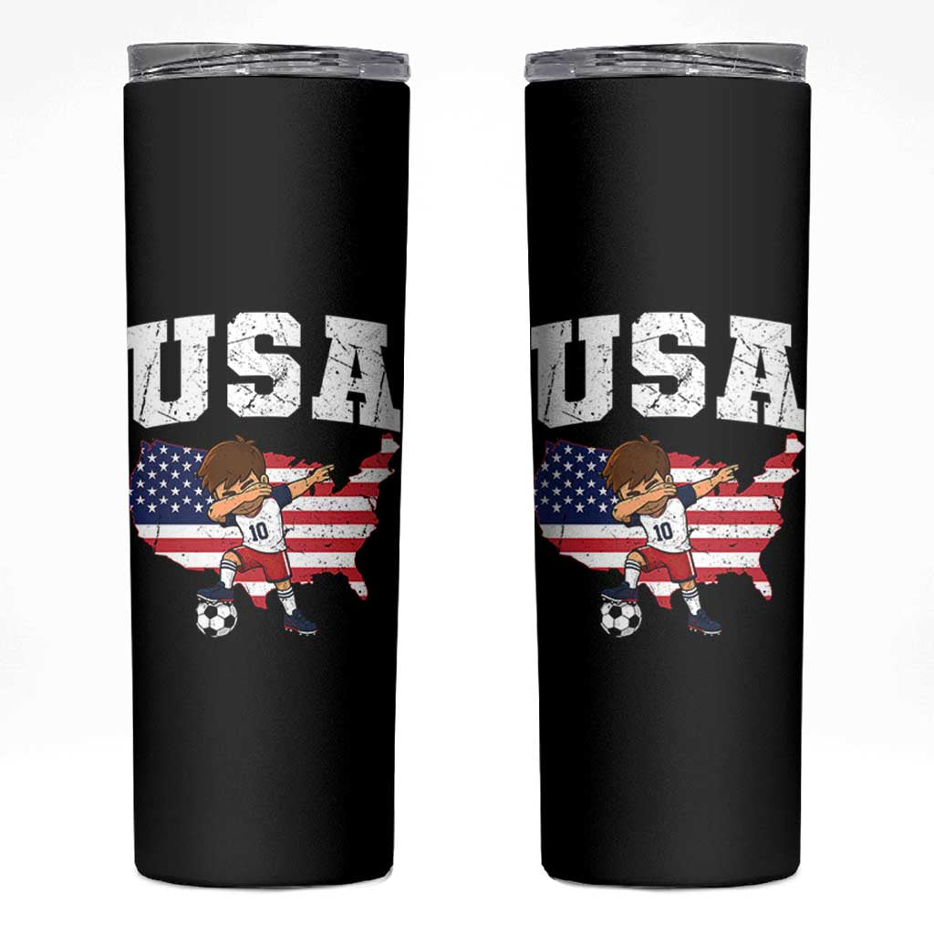 USA Soccer Dabbing Boy American Flag Fan Skinny Tumbler