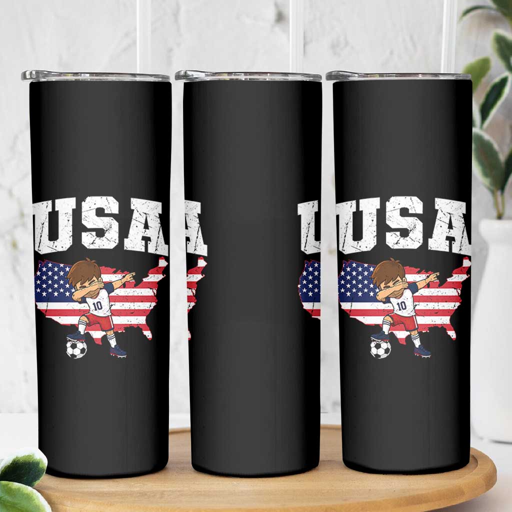 USA Soccer Dabbing Boy American Flag Fan Skinny Tumbler