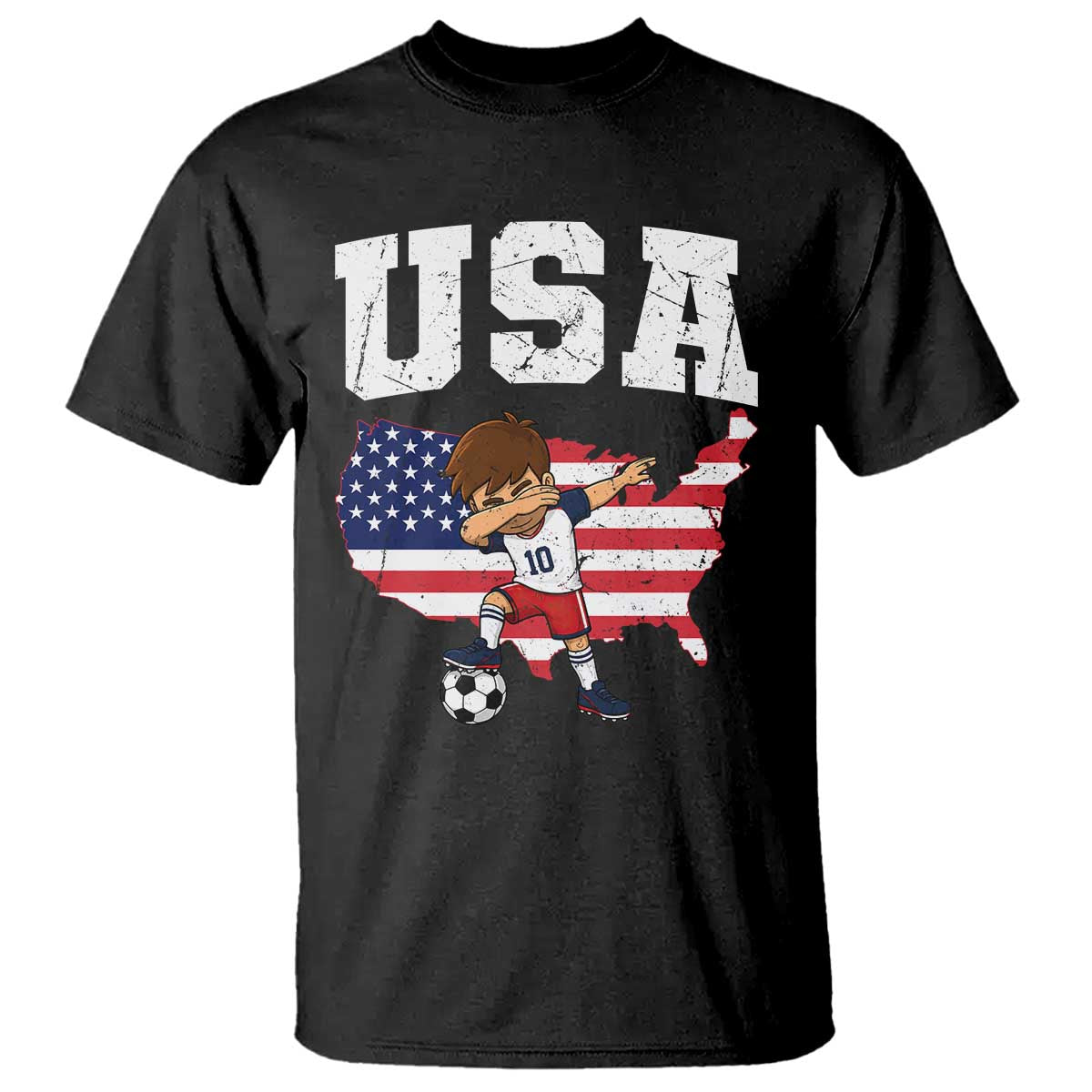 USA Soccer Dabbing Boy American Flag Fan T Shirt