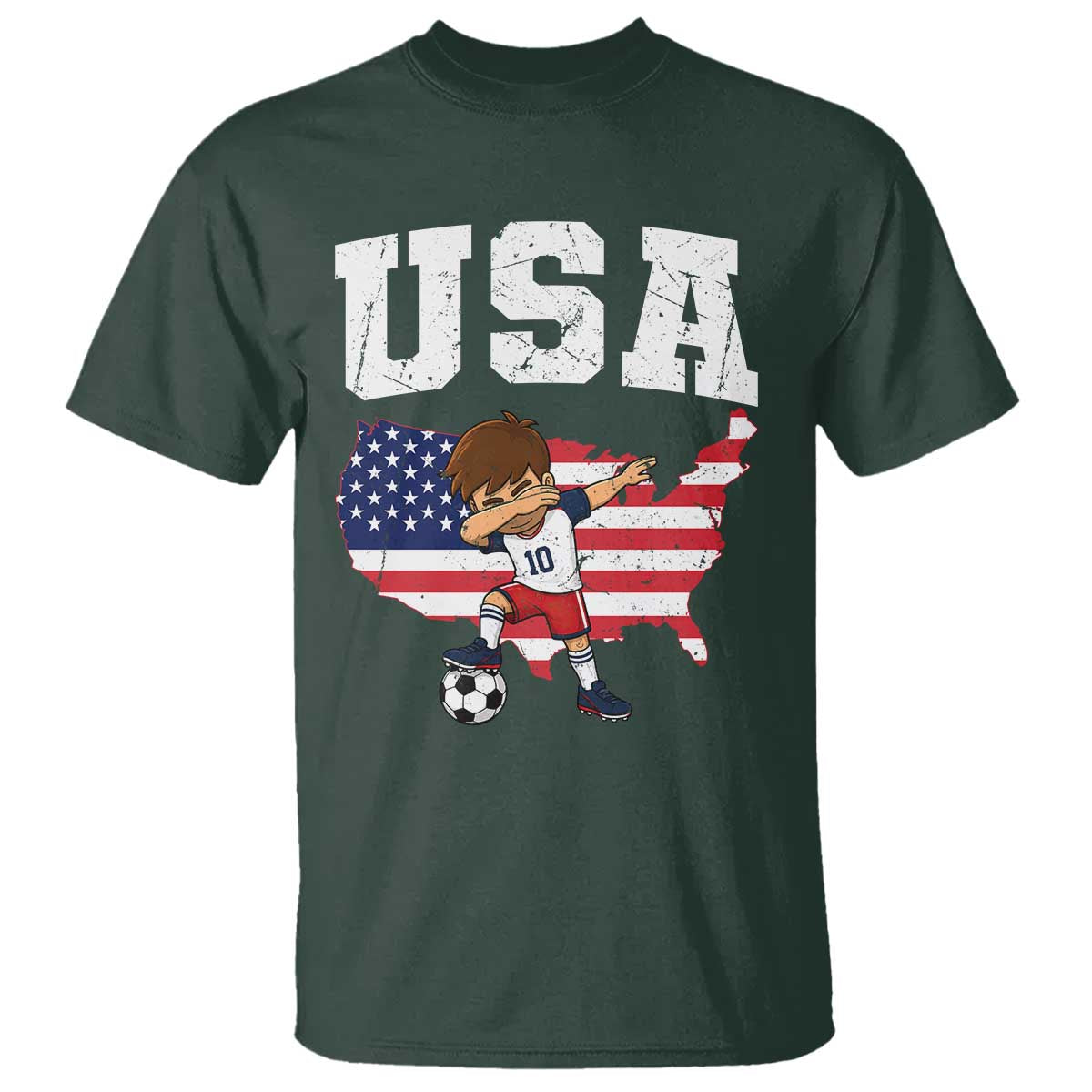 USA Soccer Dabbing Boy American Flag Fan T Shirt