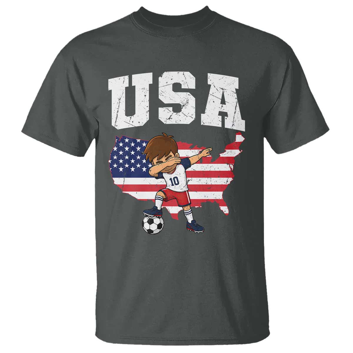 USA Soccer Dabbing Boy American Flag Fan T Shirt