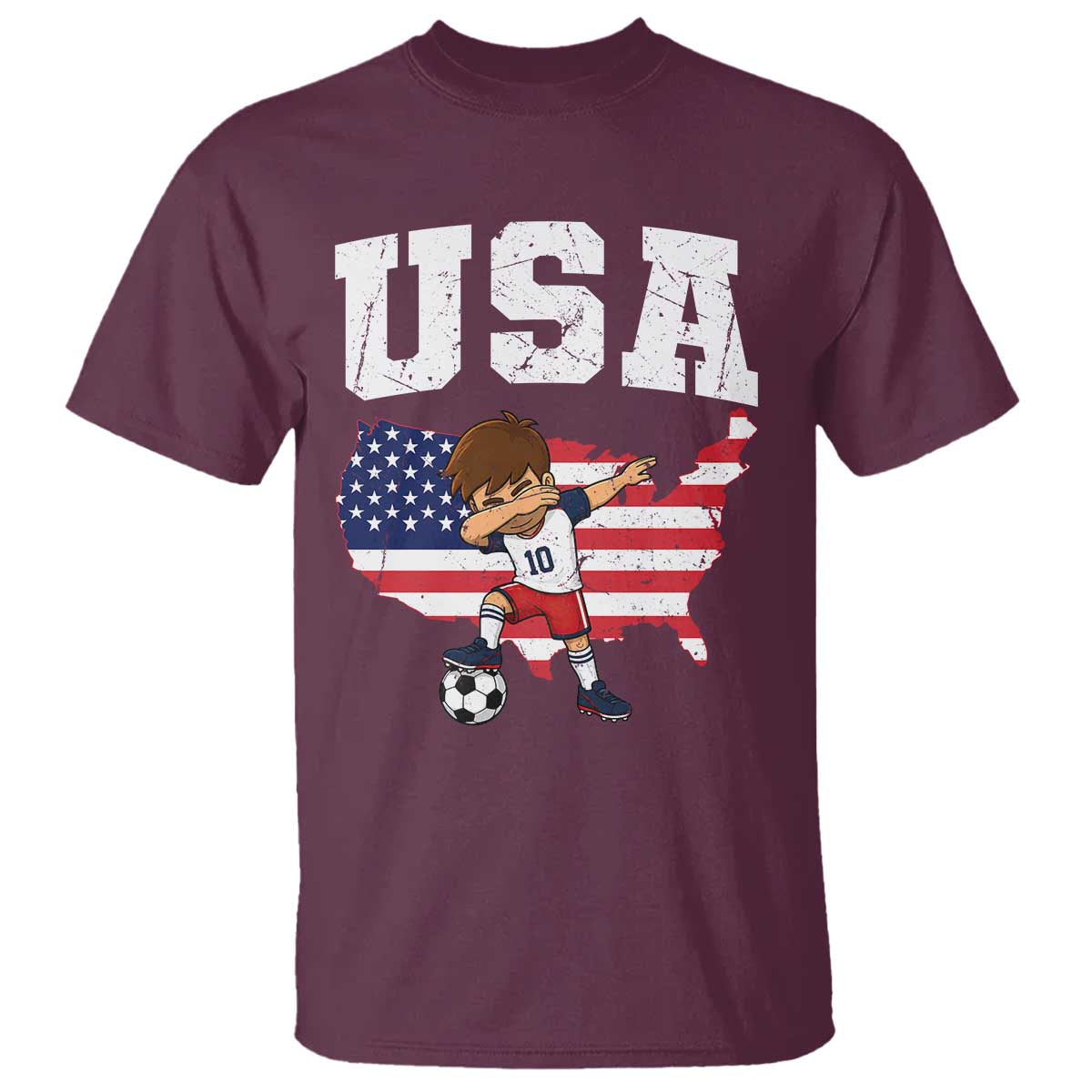 USA Soccer Dabbing Boy American Flag Fan T Shirt