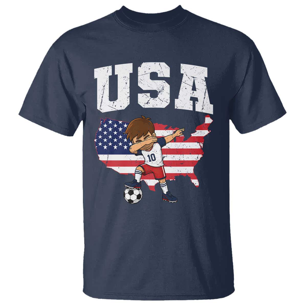 USA Soccer Dabbing Boy American Flag Fan T Shirt